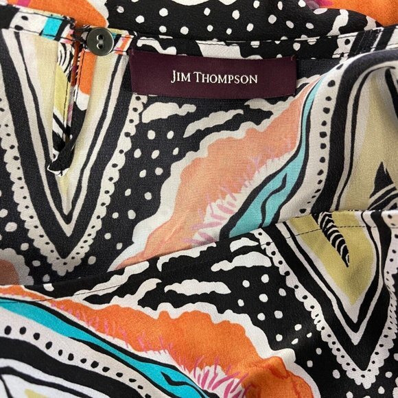 Jim Thompson‎ Silk Short Wrap Kaftan Women 10 NWOT Hi Low Abstract Tunic Top - Picture 9 of 12